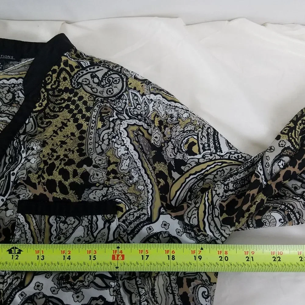 Notations Shirt Women Medium Top Paisley Long Sleeve Split Neck Pocket Button Up - Picture 9 of 11